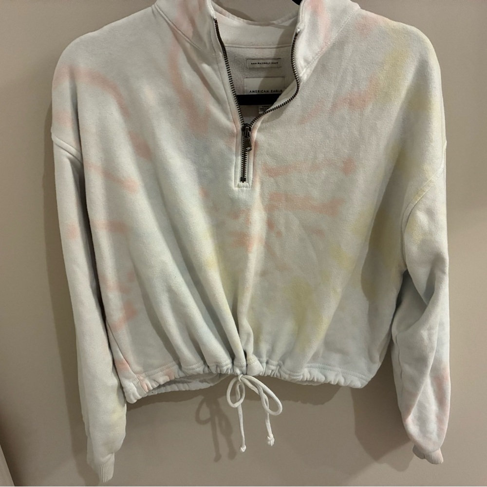 American Eagle Outfitters Pastel Tie-Dye Quarter-Zip Hoodie